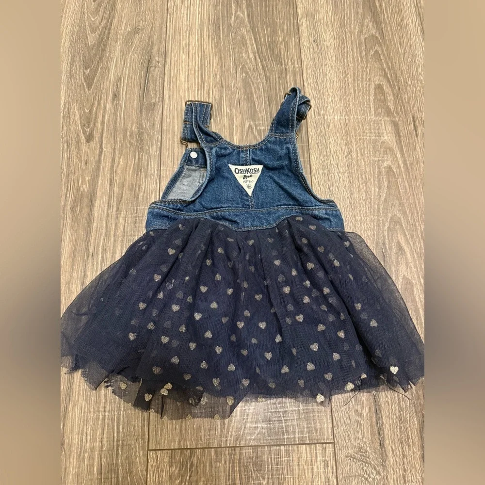 Oshkosh B'Gosh Overalls Dress Denim 6 Mo Tulle Mesh Glitter Hearts
